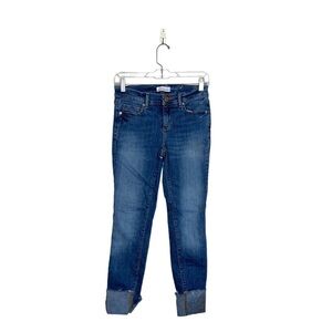 LOFT Modern Skinny Embroidered Medium Wash Cuffed Ankle Skinny Jeans 25 Women’s